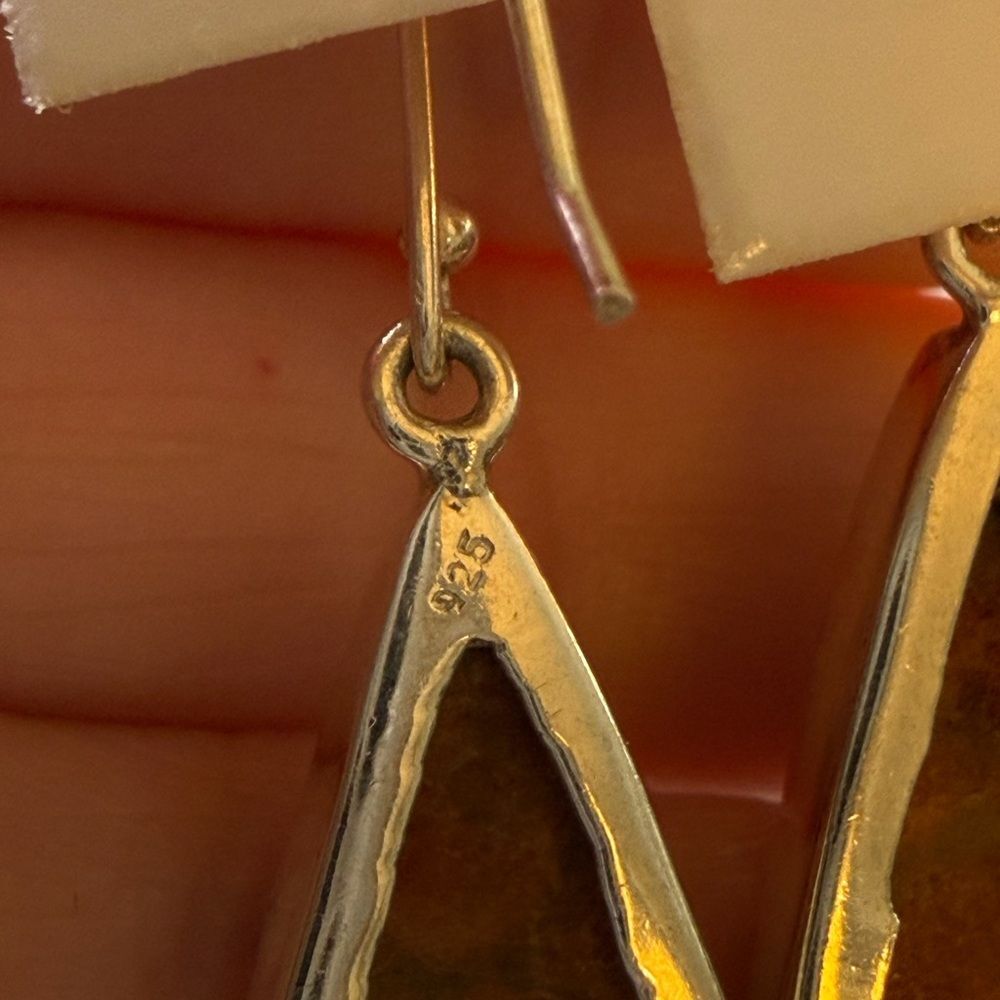 925 Sterling Silver Orange Stone Drop Earrings - Picture 5 of 7